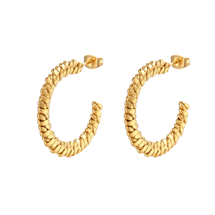 Fashionable Stainless Steel C  Earrings Ins Style Women's 18K Gold Twisted Line Titanium Steel Hoop Earrings