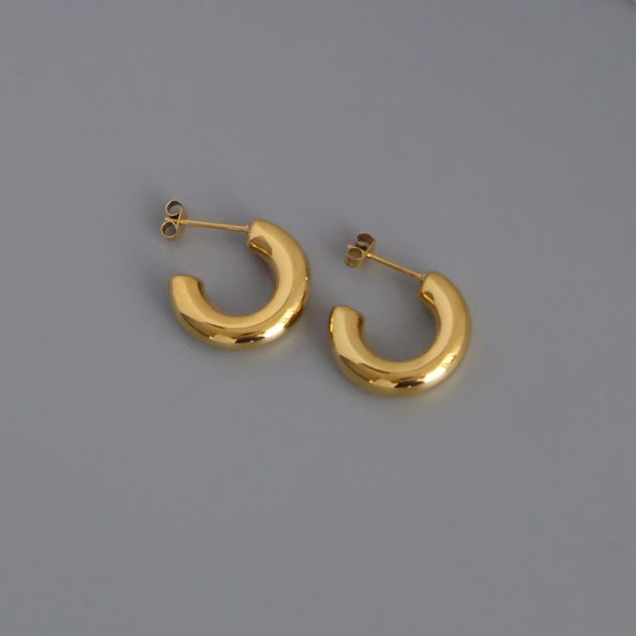 Stylish Round Bold Titanium Steel Hollow Earrings Trendy Fashion 18K Gold Women's C Shaped Stainless Steel Ear Clip Hoop Earring