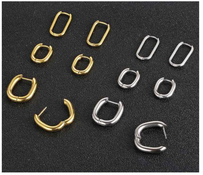 Stainless Steel Ear Clip Fashion Titanium Steel Gold Earrings Geometric Hoop Earrings for Women