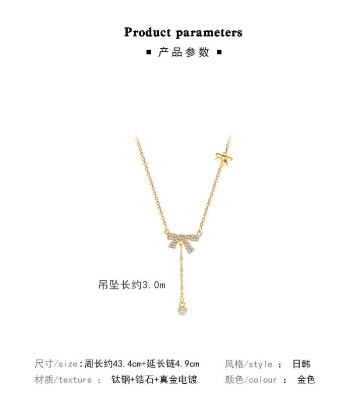 Silver Color Zircon Bow Knot Tassel Necklace Sweet New High End Accessories Clavicle Chain Wholesale