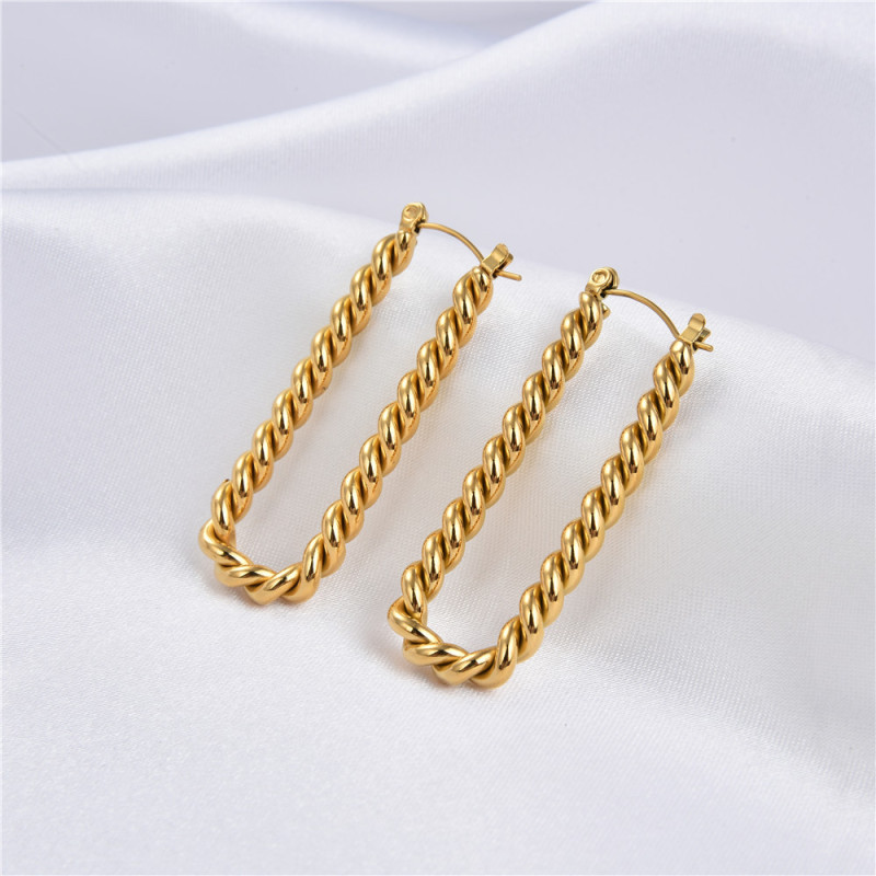 Fashionable Twisted 18K Gold  Ear Studs Twist Twisted Stainless Steel Titanium Steel Women' Hoop Earring