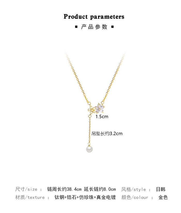Silver Color Zircon Pearl Flower Tassel Necklace Female Simple Sweet Fashion Clavicle Chain Gifts