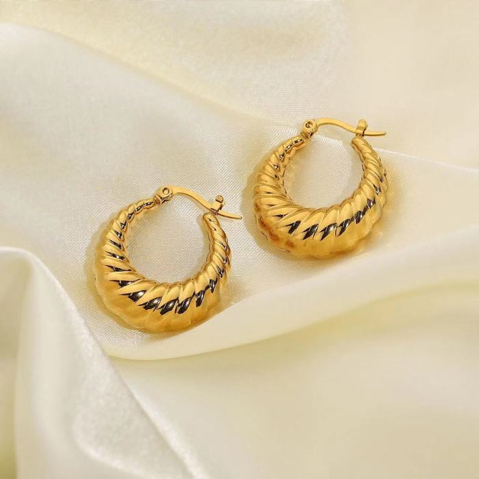 Stainless Steel Hollow Earrings Titanium Steel Trend Accessories Simple Style Round Crescent Pattern Fashion Hoop Earring