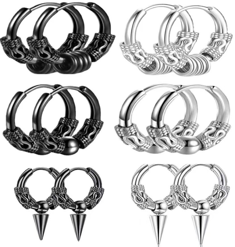 Stainless Steel Dragon Pattern Totem Ear Clip Trendy Unique Men's Titanium Steel Ear Clips hoop Earrings