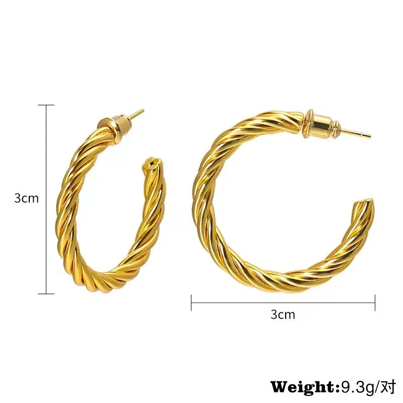 Titanium Steel Earrings Twist C Word Round Studs Women 'S Trendy Unique Stainless Steel  Clips Hoop Earrings