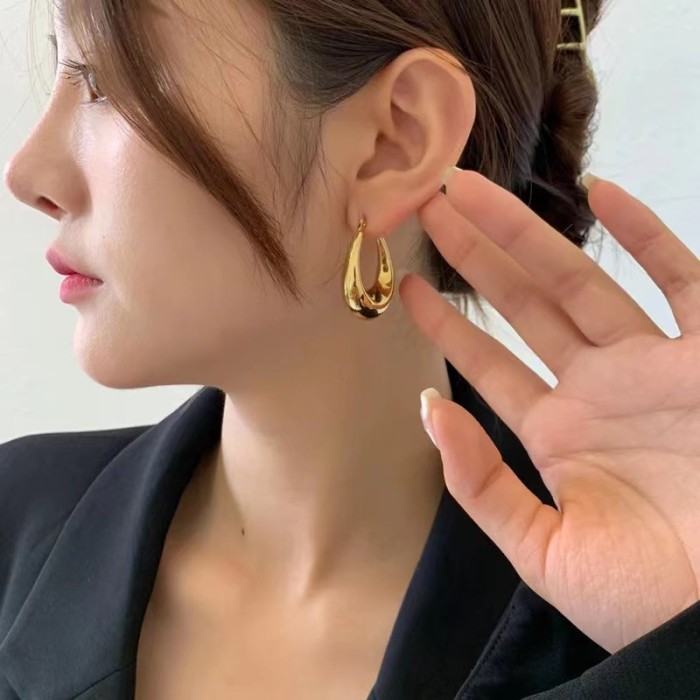 Hollow Oval Earrings Gold Stainless Steel Titanium Steel Personalized Ear Clips Women's Hoop Earrings