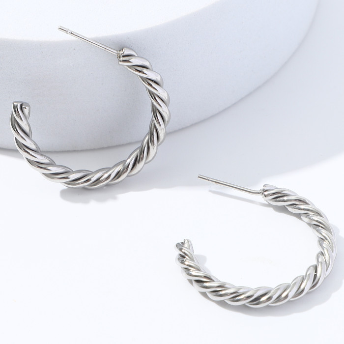 Titanium Steel Earrings Twist C Word Round Studs Women 'S Trendy Unique Stainless Steel  Clips Hoop Earrings