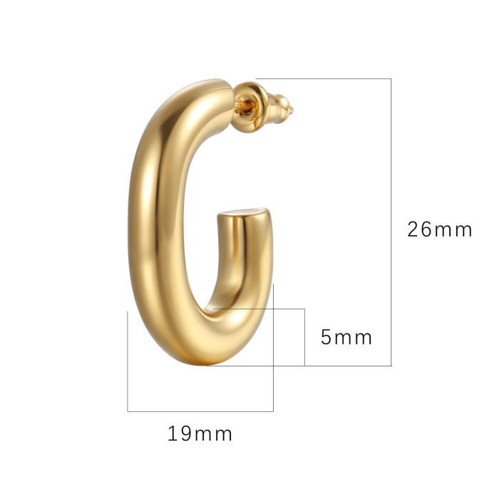 18K Gold Plated Stainless Steel Earrings Heavy Metal C Shape Oval Women's Ear Clip Hoop Earring for Women