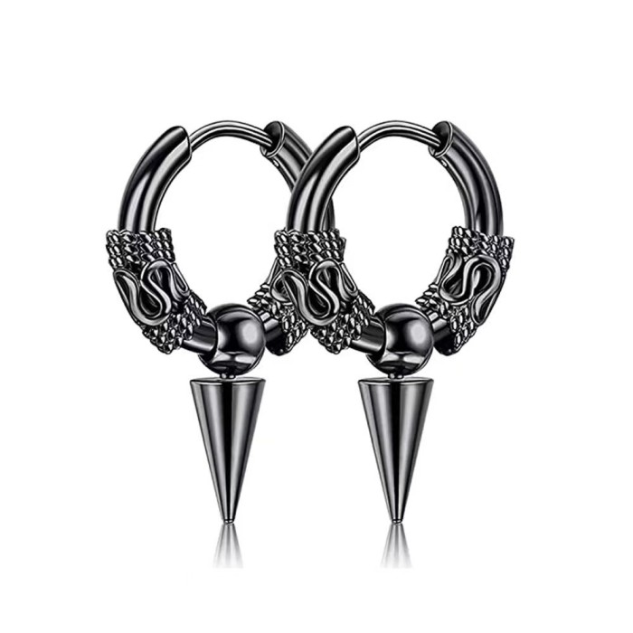 Stainless Steel Dragon Pattern Totem Ear Clip Trendy Unique Men's Titanium Steel Ear Clips hoop Earrings
