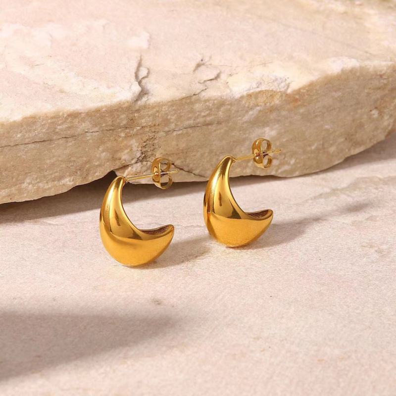Vintage Stainless Steel Earrings Affordable Luxury Style Titanium Steel Earrings 18 Gold Semicircle Hollow Hoop  Earring Women