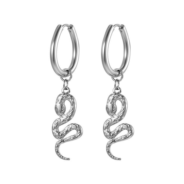 Fashion Personality Titanium Steel Water Drop Peach Heart  Ear Clip Trendy Mamba Snake Pendant Stainless Steel Drop Earrings