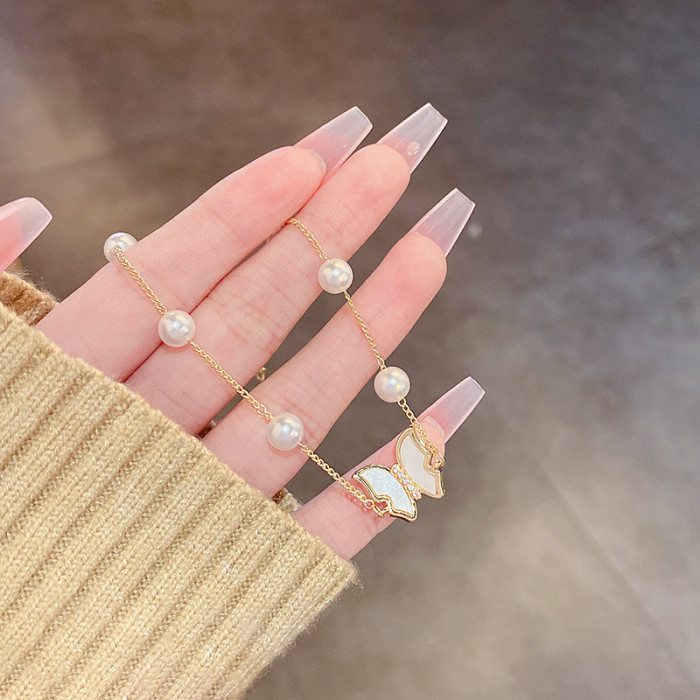 2022 New Simple Butterfly Shell Pearl Titanium Steel Bracelet Women’s Personality Fashion Bracelet Wedding Jewelry Birthday Gift