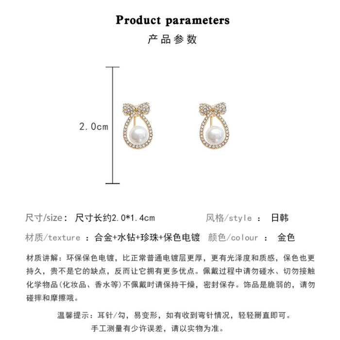 2022 New Crystal Zircon Love Heart Earrings For Women Elegant Imitation Pearl Bow Dangle Bridal Wedding Luxury Jewelry