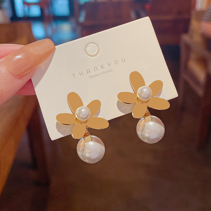 Fashion Soft Temperament White Pearl Flower Earrings Korean Wild Flower Branch