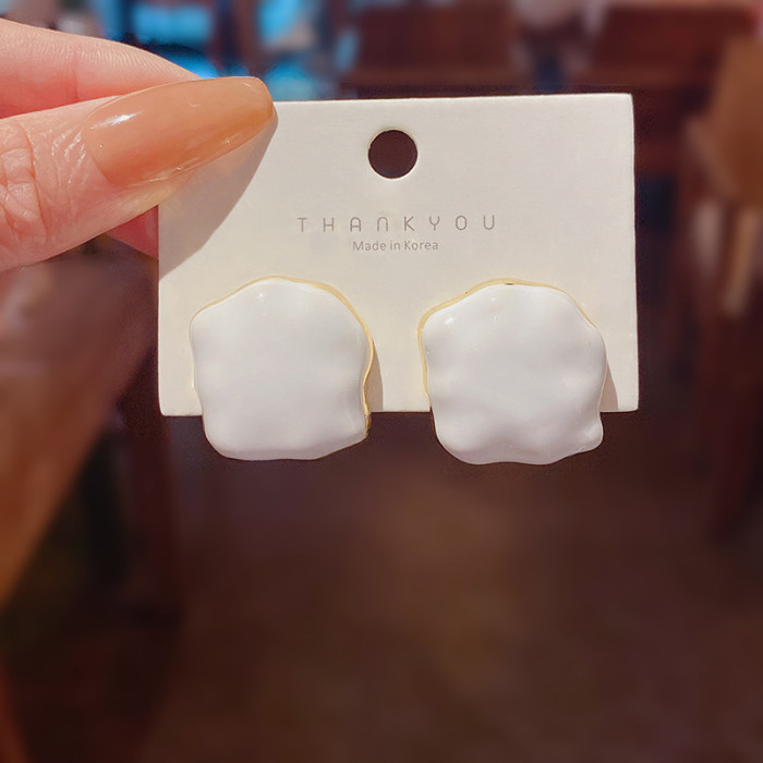 New Cute Irregular Geometric Drip Oil Enamel Zircon Earrings Colorful Beans Metal Stud Trendy Girl’s Jewelry Gifts