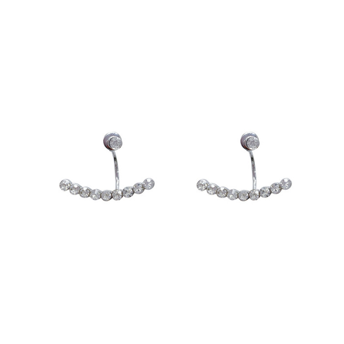 Luxury Sterling Silver Earrings Six Claw Zirconia Front Back Double Sided Leaves Stud Earrings for Women Pendientes