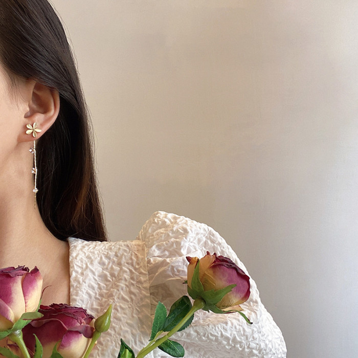 Exquisite Opal Flower Earrings For Women Rhinestone Long Tassel Zircon Girls Wedding Party Temperament Jewelry 2022