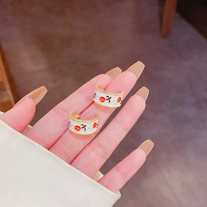 Enamel Tulip Rose Flower Stud Earrings Female Retro Glaze Earrings C-shaped Circle Korean Style Earrings Jewelry Accessories