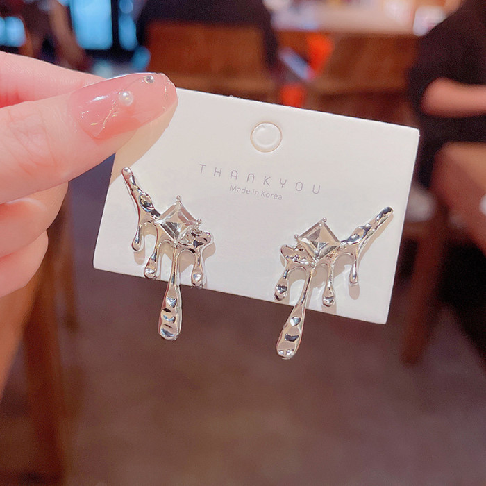 Irregular Liquid Lava Earrings Gothic Punk Butterfly Cherry Cross Metal Drops Earrings Jewelry Gift Ear Studs