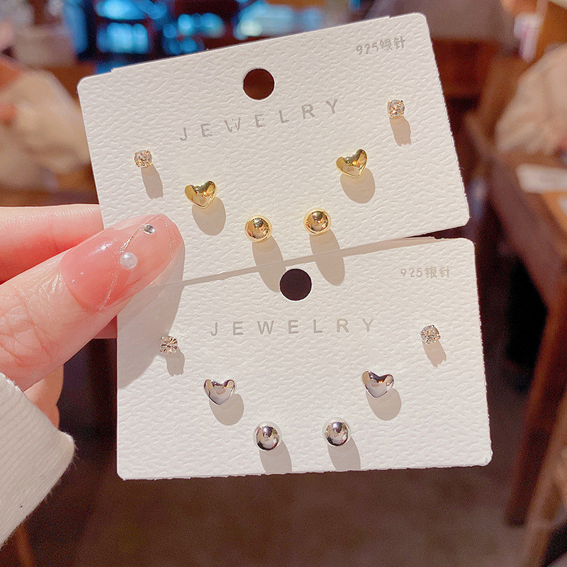 Korea Silver Plated Butterfly Small Stud Earrings for Women Gold Color Simple Heart Ear Piercing Girls Fine Jewelry