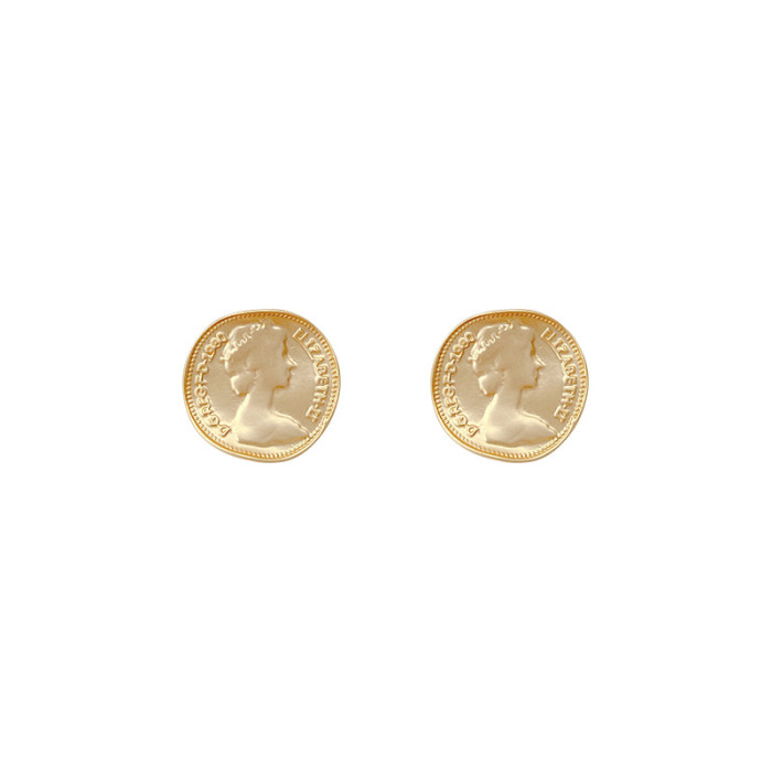 2022 New Minimalist Gold Color Geometric Irregular Round Coin Stud Earrings for Women Girls Party Jewellry Gifts