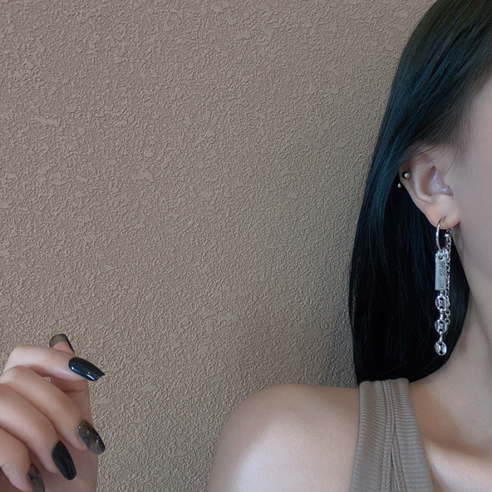 Silver Color Metal Tassel Chain Earring Irregular Geometric Cherry Hoop Earrings for Women Gifts Jewelry