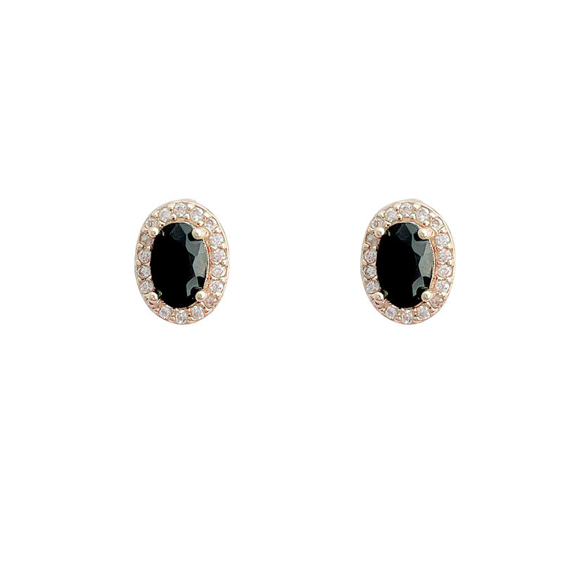 Luxury Cute Oval Black Stone Stud Earrings Vintage Fashion for Women Wedding Jewelry