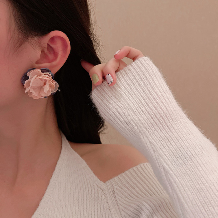 2022 New Bohemian Irregular Big Cloth Flower Earrings for Women Statement Jewelry Handmade