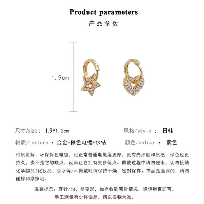 Fashion Cubic Zircon Crystal Heart Star Dangle Earrings Irregular for Women Accessories Jewelry