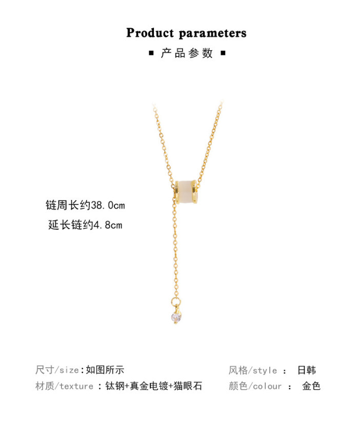 Round Opal Pendants Stainless Steel Necklace for Women Jewelry Long Tassels Gold Color Chain Elegant Jewelry