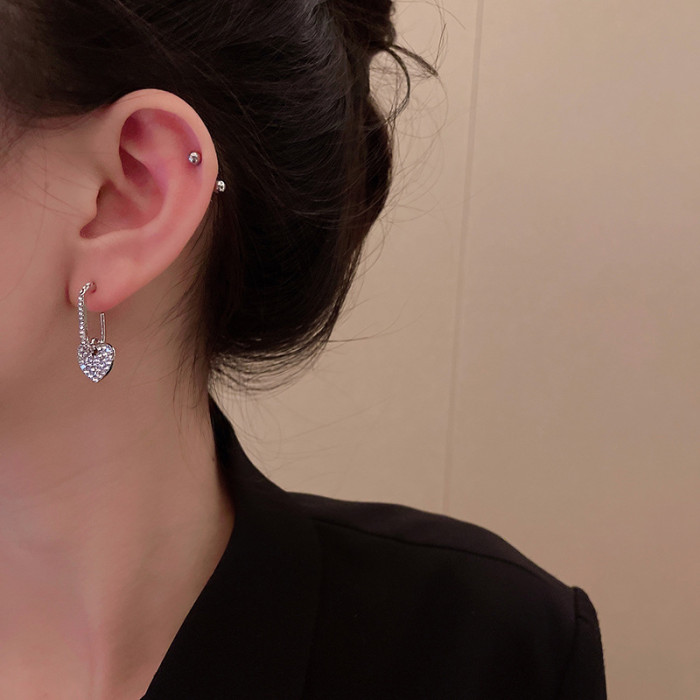 Fashion Cubic Zircon Crystal Heart Cross Dangle Earrings Set Cute Pendant Hoop for Women Accessories Jewelry 4841