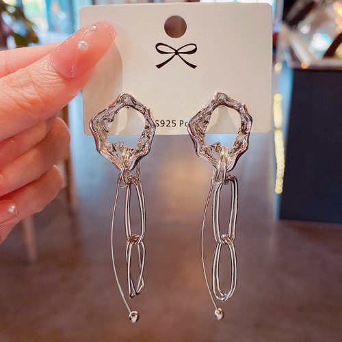 Korea New Metal Irregular Circle Long Tassel Earrings for Women Fashion Long