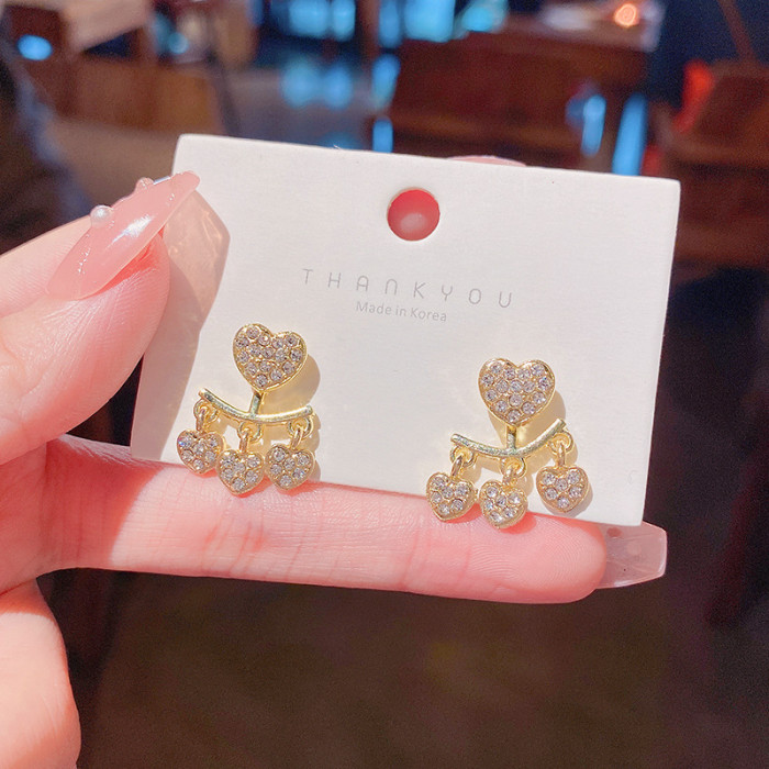 Simplicity Leaf Pearl Peach Heart Tassel Stud Earrings for Women Multiple Style Charm Crystal Cute Series Small Delicate Jewelry
