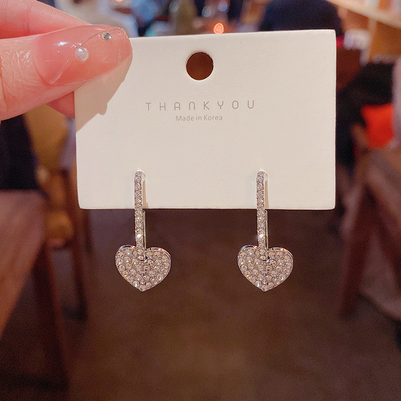 Fashion Cubic Zircon Crystal Heart Cross Dangle Earrings Set Cute Pendant Hoop for Women Accessories Jewelry 4841