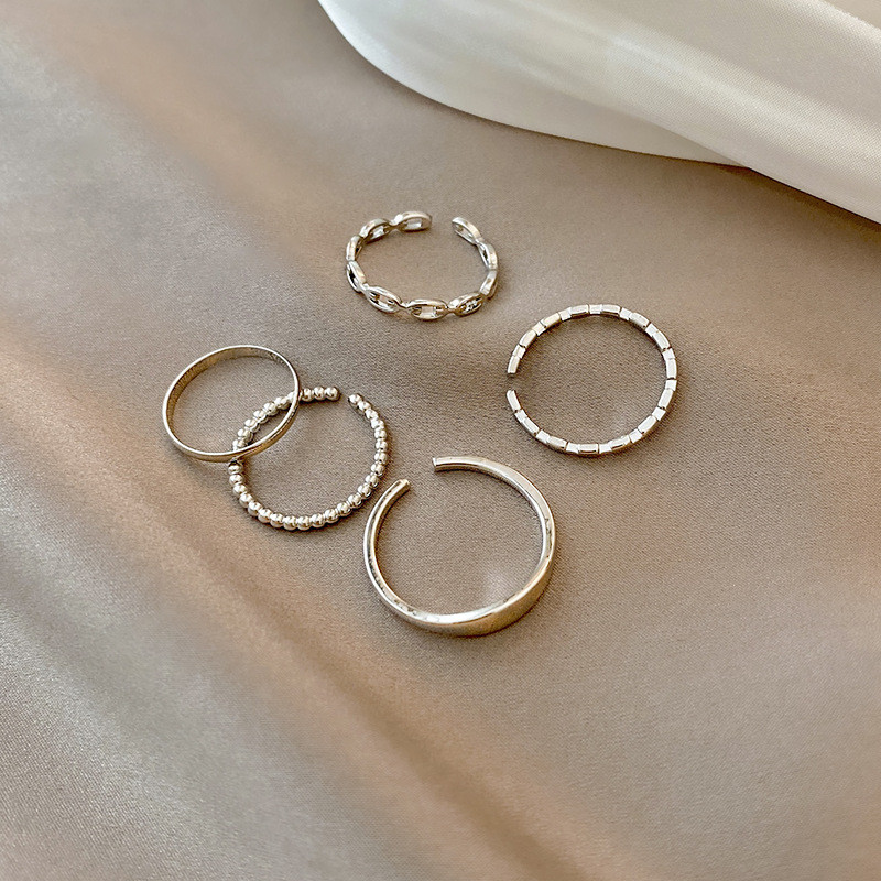 Punk Simple Silver Color Geometric Hollw Out Wide Ring Set Women's Vintage Joint Finger Rings Jewelry