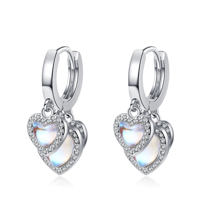 Boho Female White Opal Stone Minimalist Love Heart Hoop Earrings For Women Dainty Bridal Wedding 730