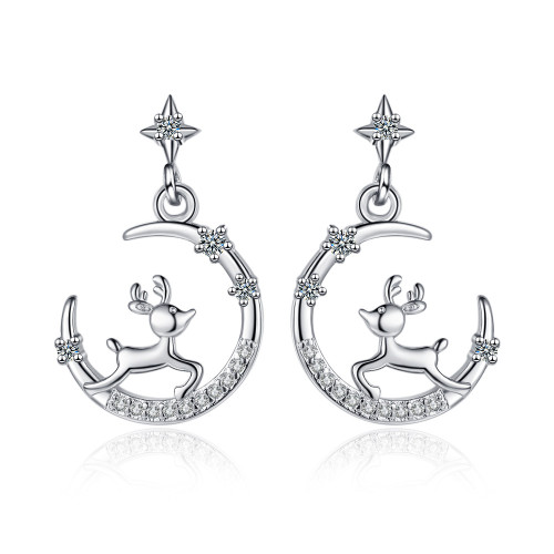 Big Crescent Moon Deer Dazzling CZ Crystal Stud Earring For Women Dangle Drop Earrings Wedding Fine Jewelry Christmas gifts