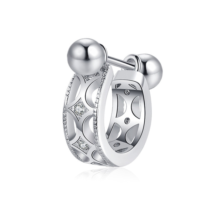 Genuine Minimalist Small Ball Heart Zircon Beads Ear Bones Ear Buckle Mini Double Ring Earring for Fashion Women