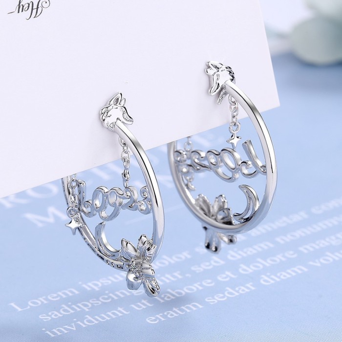 Fashion Round CZ Crystal Stud Earrings for Women Roman Numeral Flower Stainless Steel Ear Jewelry