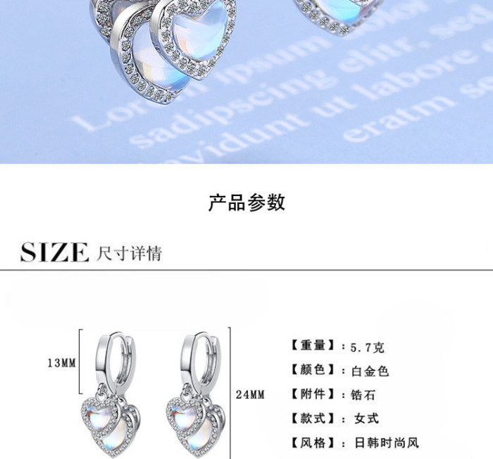 Boho Female White Opal Stone Minimalist Love Heart Hoop Earrings For Women Dainty Bridal Wedding 730
