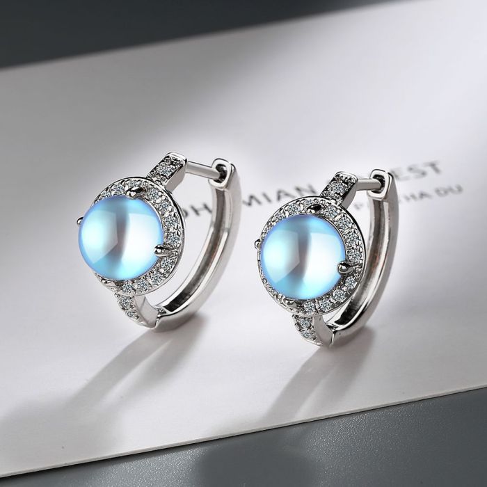 Bling Moonlight Stone Hoop Earrings for Women Girl Korean Fashion Vintage Drop Dangle Ear Jewelry Gift Party