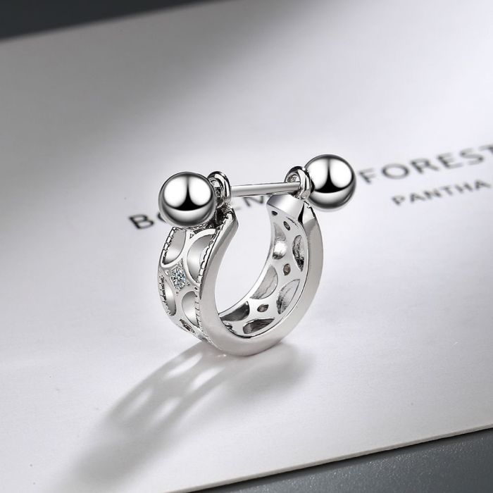 Genuine Minimalist Small Ball Heart Zircon Beads Ear Bones Ear Buckle Mini Double Ring Earring for Fashion Women