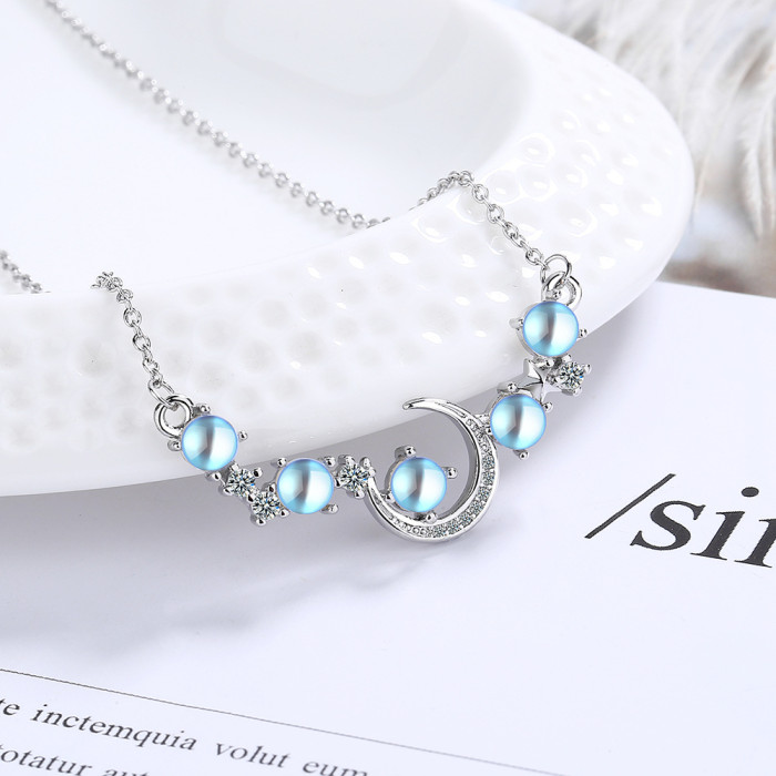 Exquisite Fashion Dream Star Sun Moon Moonlight Stone Necklace for Women Collar Chain Wedding Party Jewelry Gift