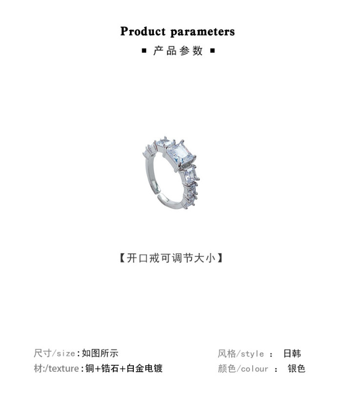 Silver Color Square Zircon Open Rings for Women Student Korean Index Finger Ring 2022 Fashion Jewelry