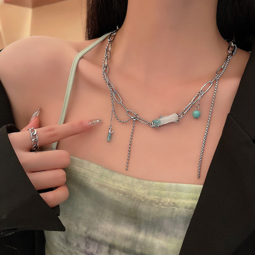 Bamboo Cross Tassel Necklace Female Light Luxury Retro Collarbone Chain Design Sense Advanced Neck Chain