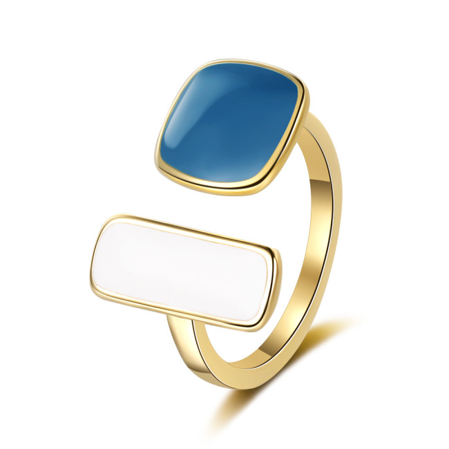 Pop Halo Drip Enameled Square Gold Color Open Geometric Rings for Women Rectangular square Dainty Minimalist Jewelry