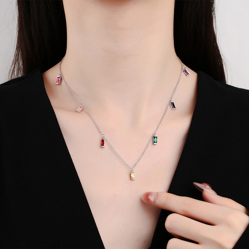 Simple Color Zircon Long Tassel Necklace Women Light Luxury Sexy Low Cut Jewelry Accessories Girlfriend Gift