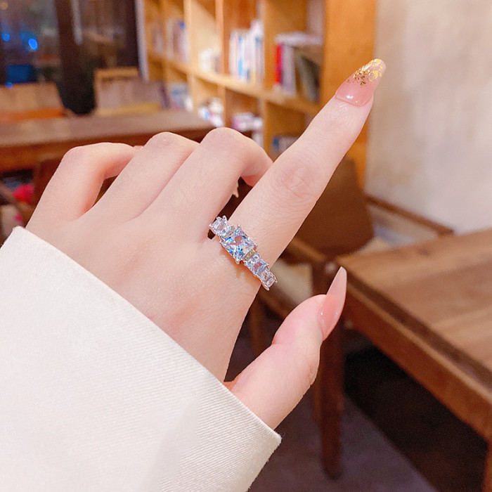 Silver Color Square Zircon Open Rings for Women Student Korean Index Finger Ring 2022 Fashion Jewelry