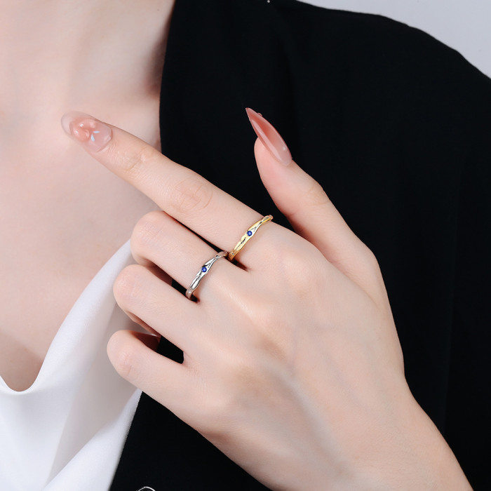 Simple Female Blue Zircon Wrinkle Ring Fashion Wedding Engagement for Women Elegant