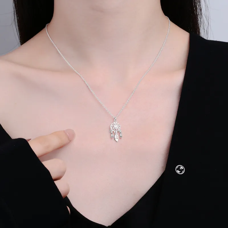 Stainless Steel High Class Vintage Jade Leaf Tassel Pendant Necklace Female Temperament Long Jewelry Exquisite Gift
